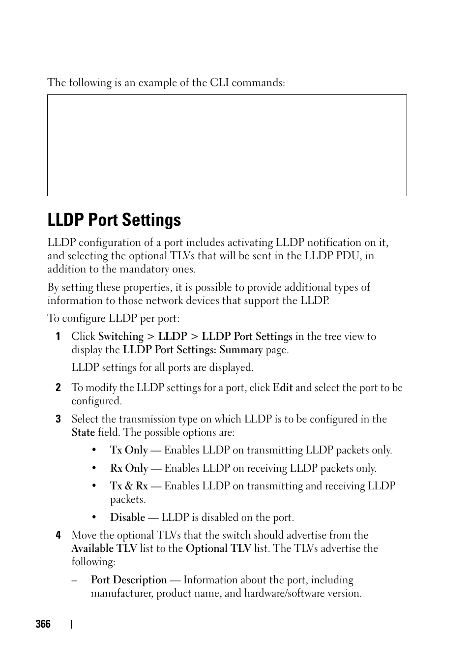 Lldp port settings | Dell PowerEdge VRTX User Manual | Page 366 / 476
