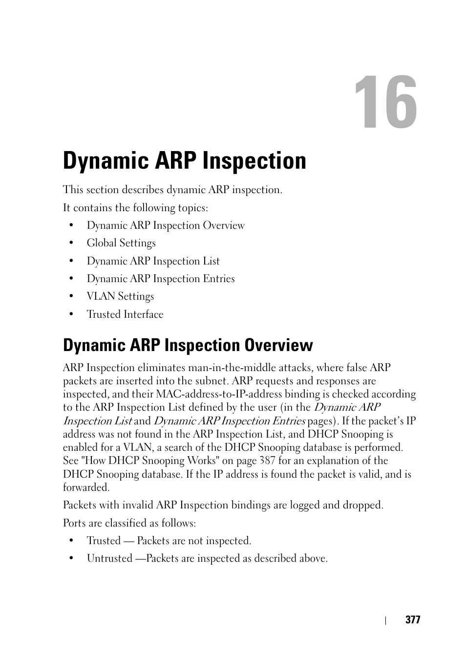 Dynamic arp inspection, Dynamic arp inspection overview | Dell PowerEdge VRTX User Manual | Page 377 / 476