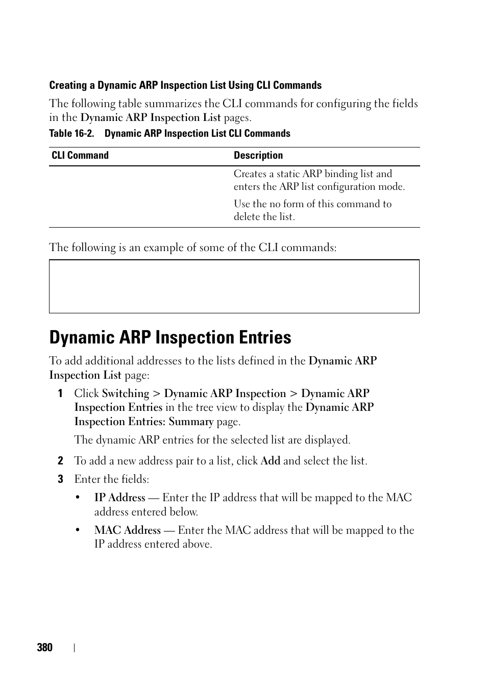 Dynamic arp inspection entries | Dell PowerEdge VRTX User Manual | Page 380 / 476