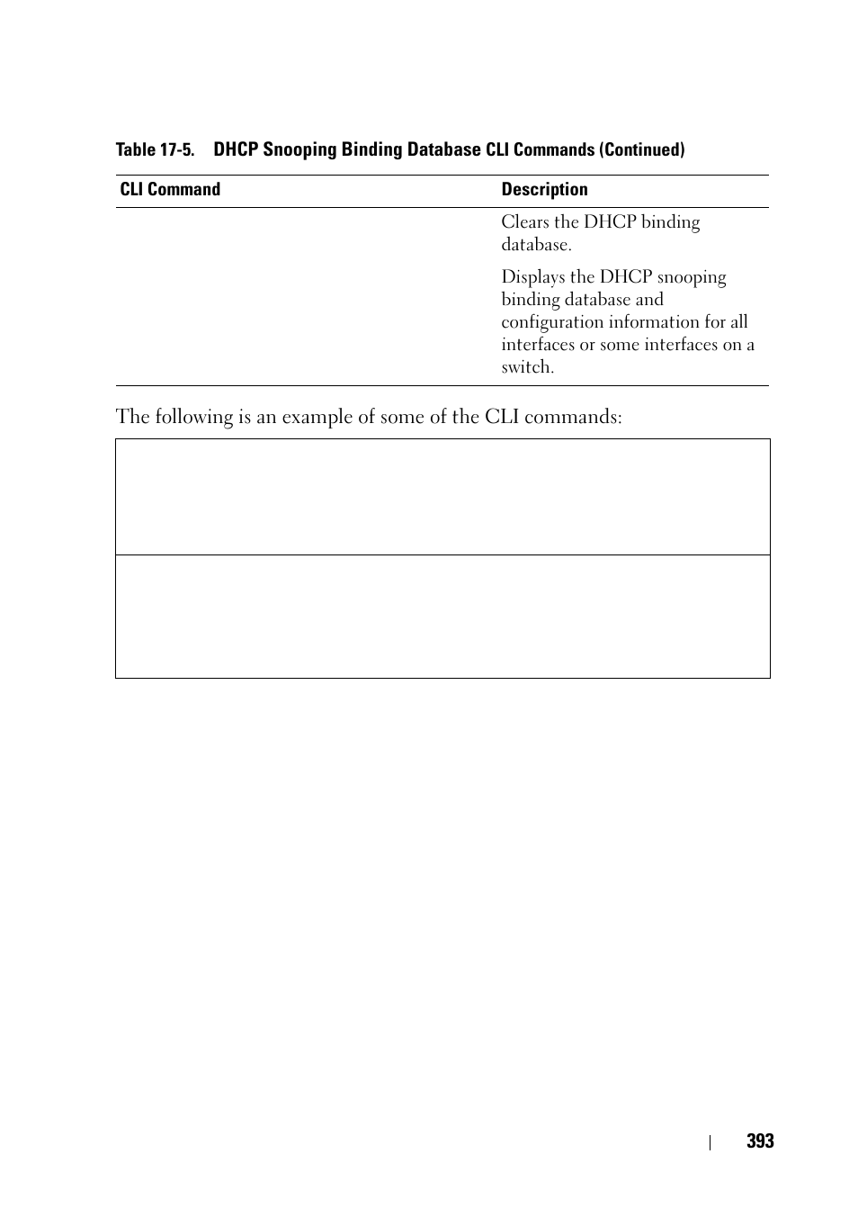 Dhcp snooping binding database | Dell PowerEdge VRTX User Manual | Page 393 / 476