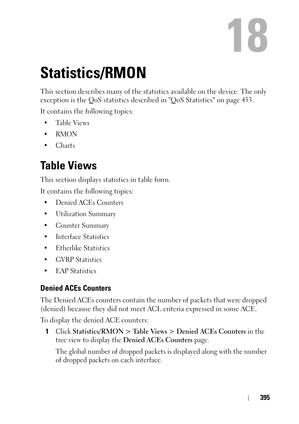 Statistics/rmon, Table views, Denied aces counters | Dell PowerEdge VRTX User Manual | Page 395 / 476