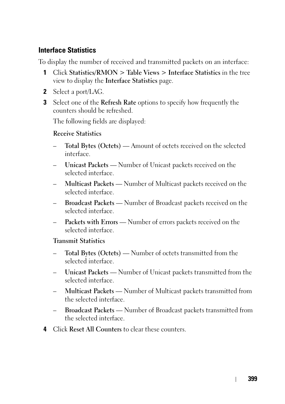 Interface statistics | Dell PowerEdge VRTX User Manual | Page 399 / 476