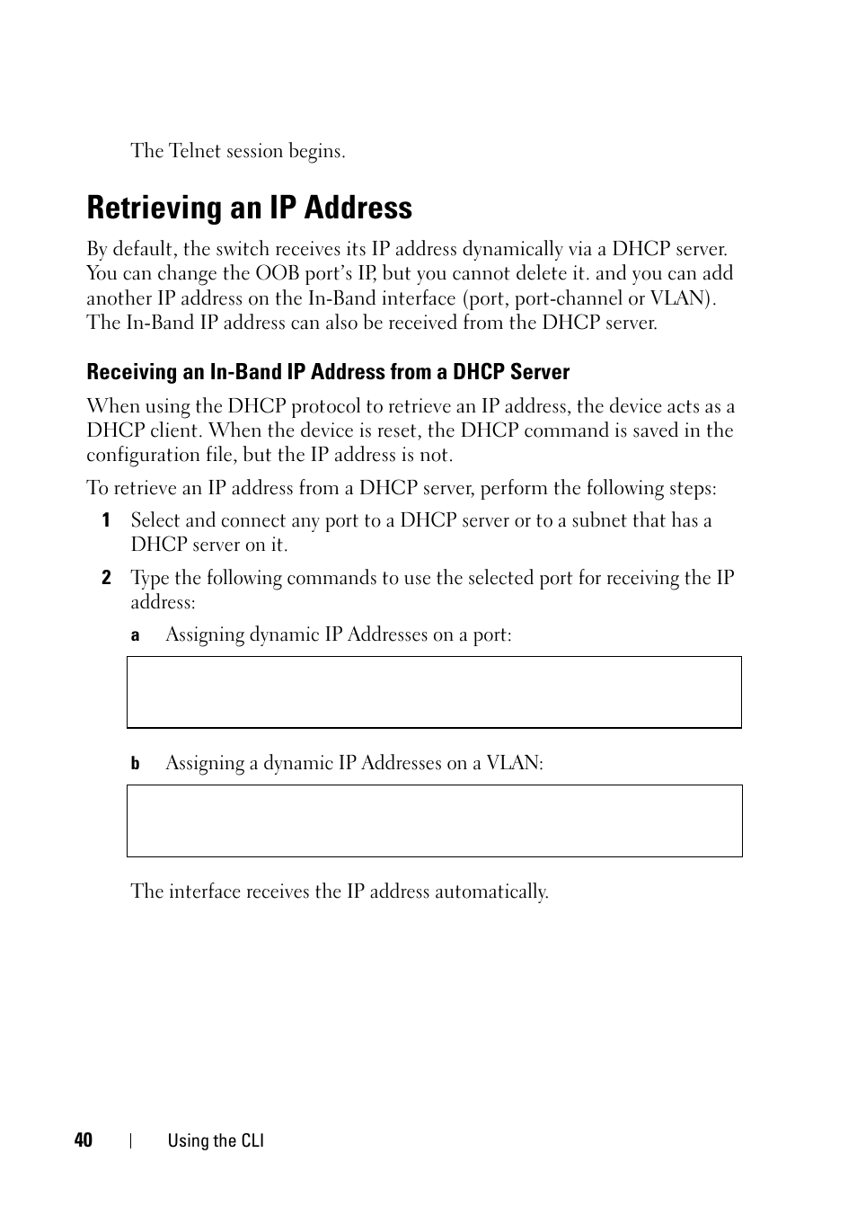 Retrieving an ip address, Receiving an in-band ip address from a dhcp server | Dell PowerEdge VRTX User Manual | Page 40 / 476