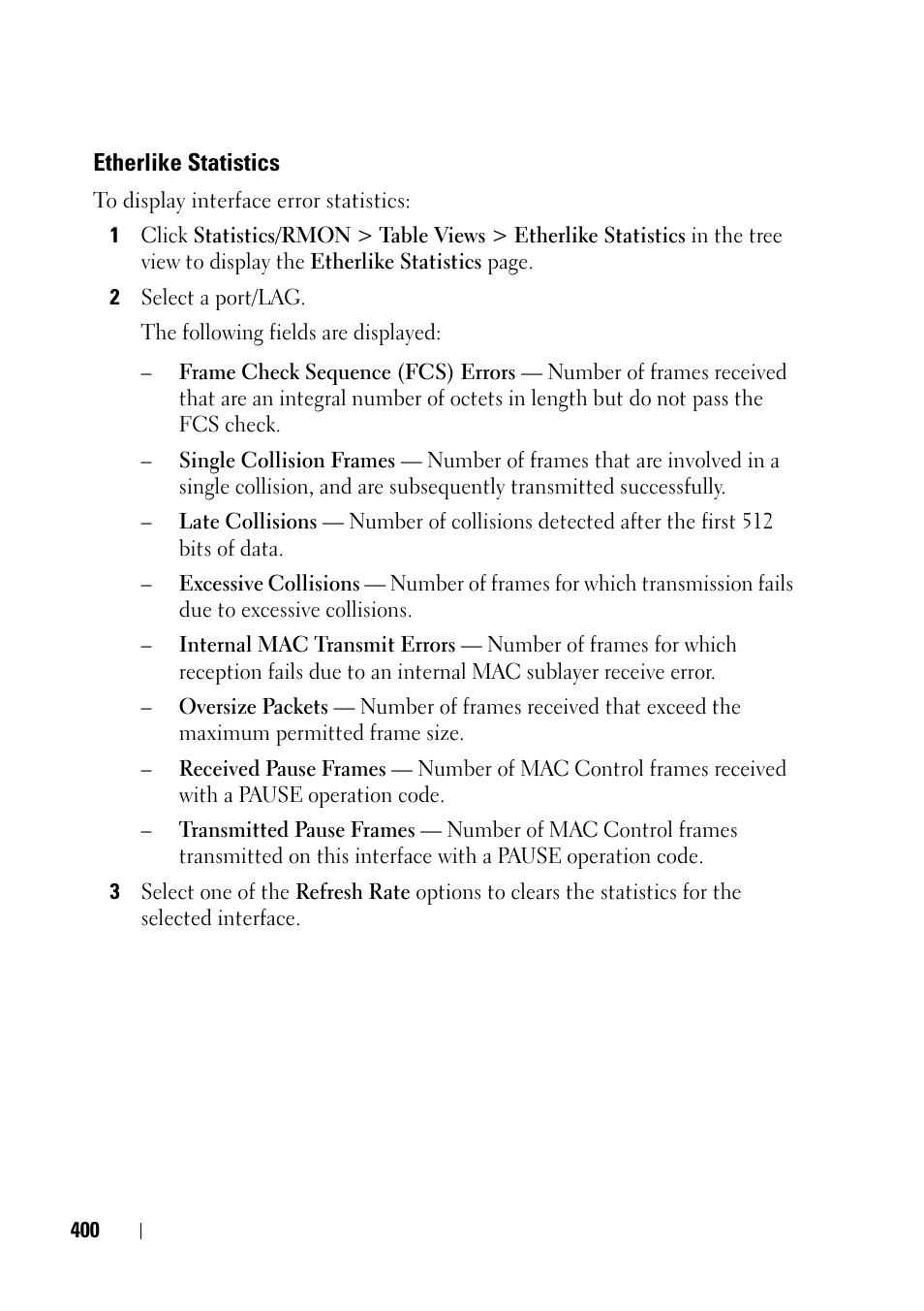 Etherlike statistics | Dell PowerEdge VRTX User Manual | Page 400 / 476