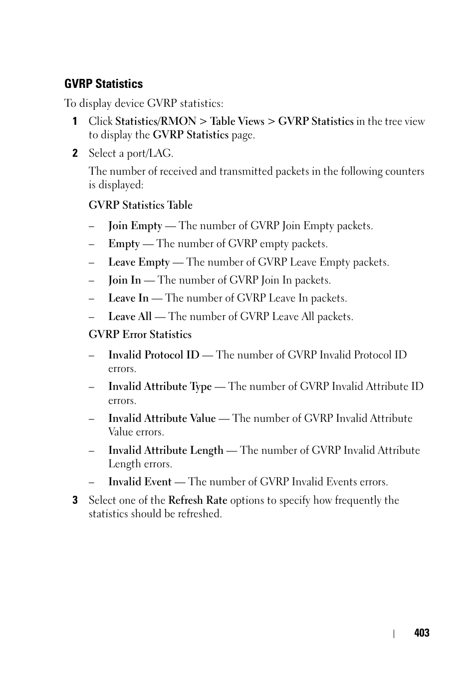 Gvrp statistics | Dell PowerEdge VRTX User Manual | Page 403 / 476