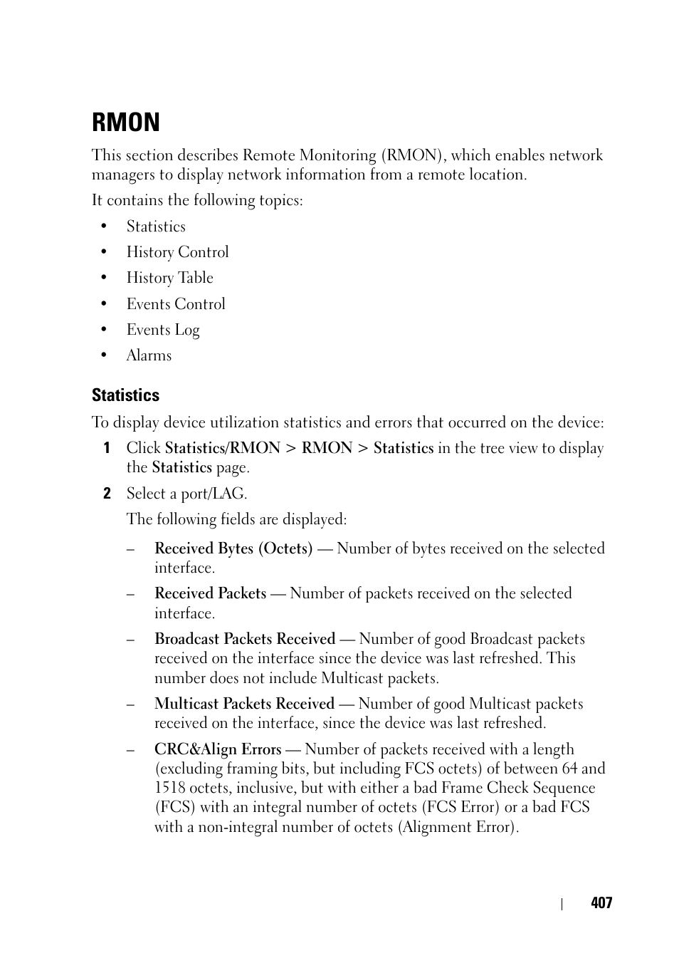 Rmon, Statistics | Dell PowerEdge VRTX User Manual | Page 407 / 476