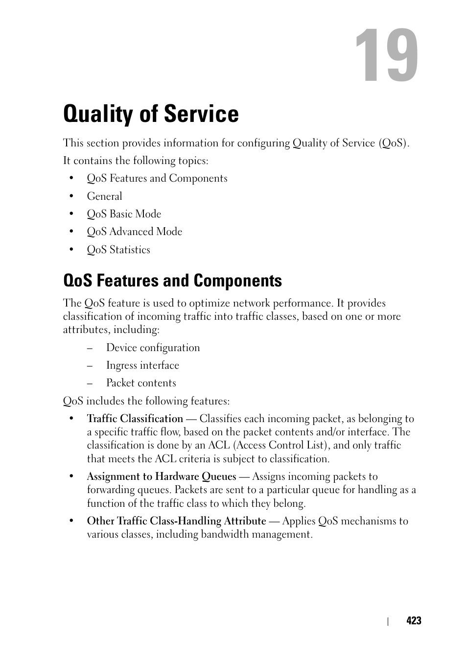 Quality of service, Qos features and components | Dell PowerEdge VRTX User Manual | Page 423 / 476