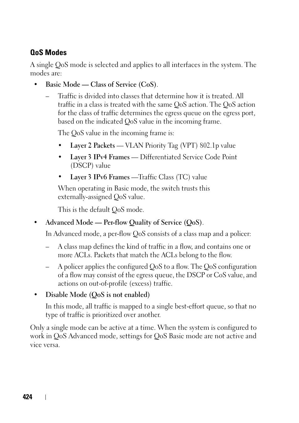 Qos modes | Dell PowerEdge VRTX User Manual | Page 424 / 476