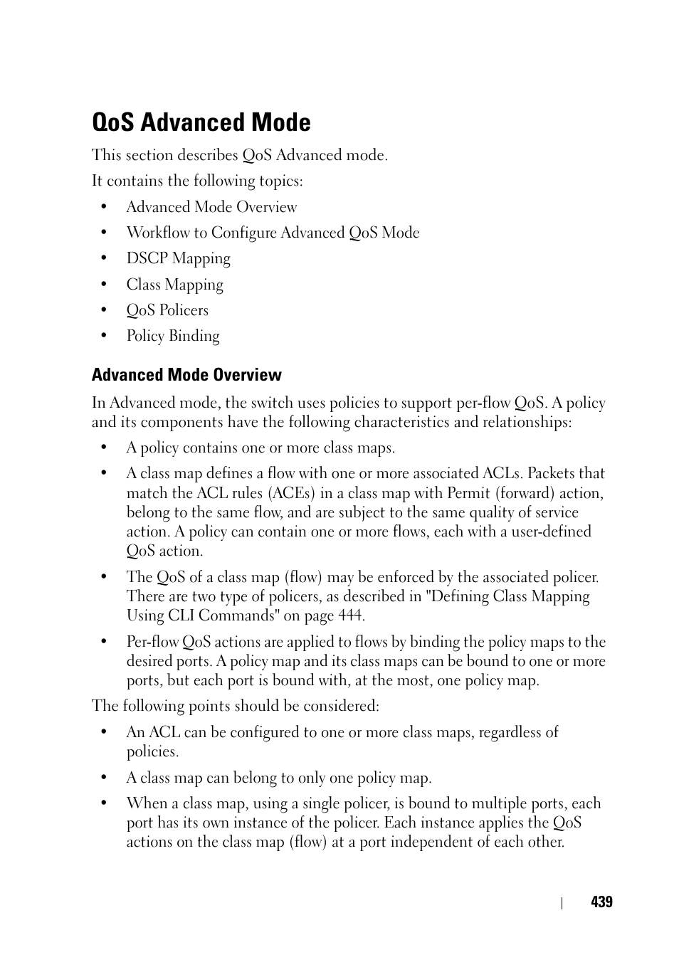 Qos advanced mode, Advanced mode overview, Qos, see "qos advanced mode" on | Dell PowerEdge VRTX User Manual | Page 439 / 476