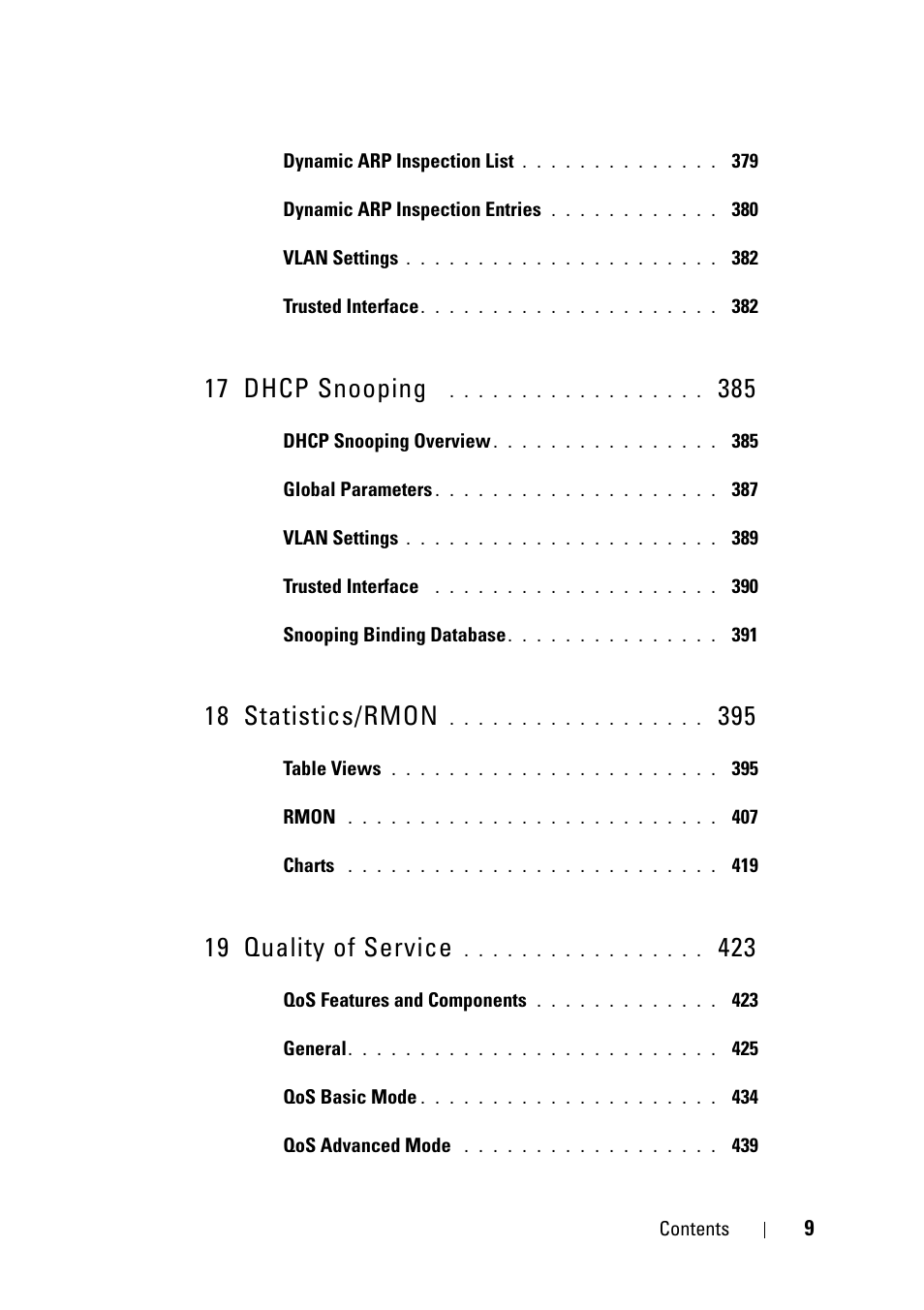 17 dhcp snooping, 18 statistics/rmon, 19 quality of service | Dell PowerEdge VRTX User Manual | Page 9 / 476