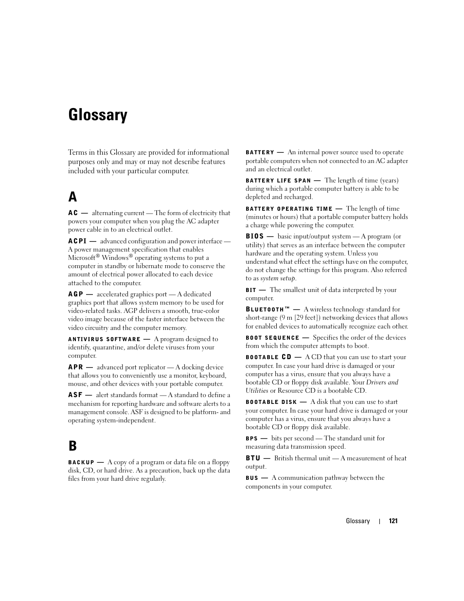 Glossary | Dell Dimension 3100C User Manual | Page 121 / 134