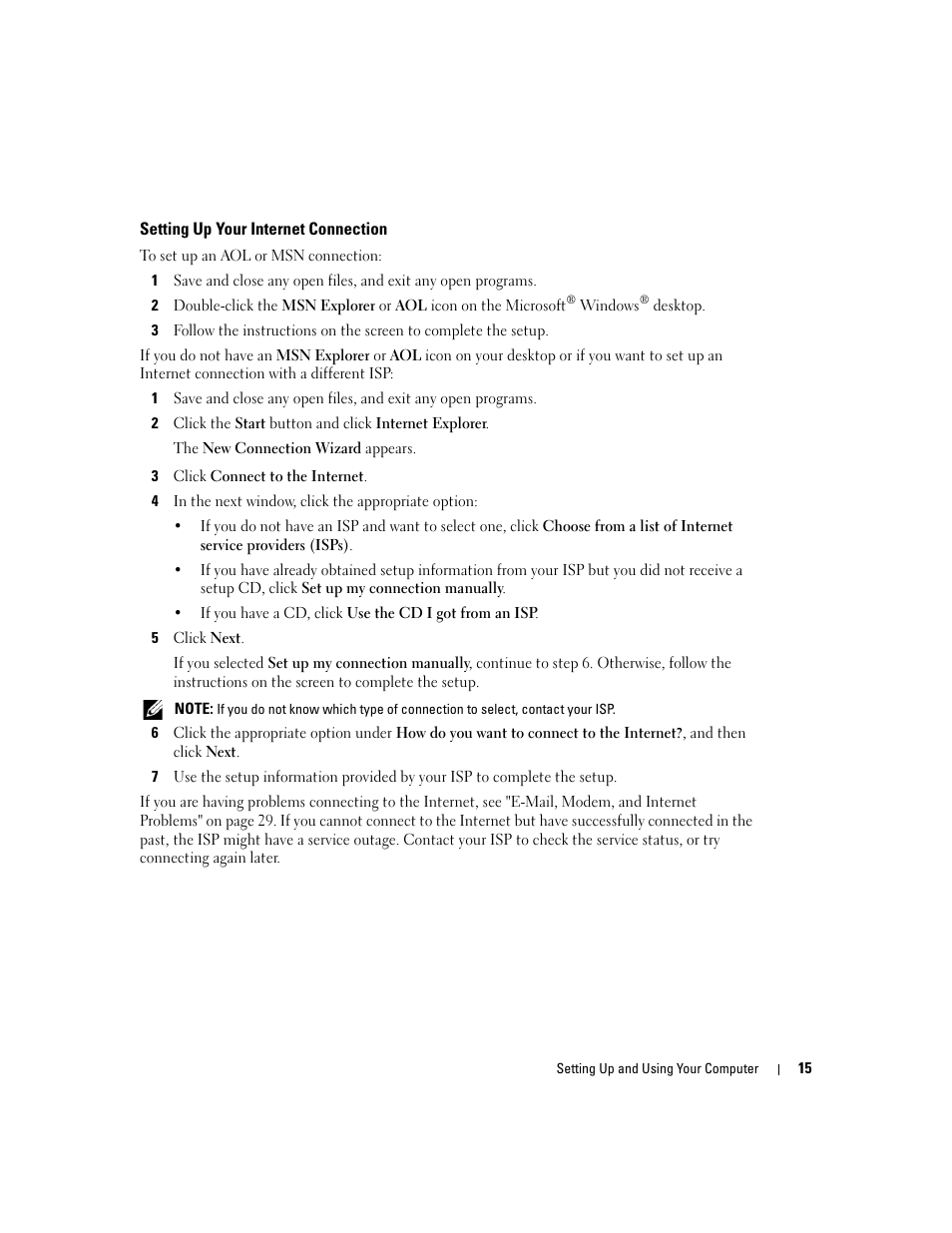 Setting up your internet connection | Dell Dimension 3100C User Manual | Page 15 / 134