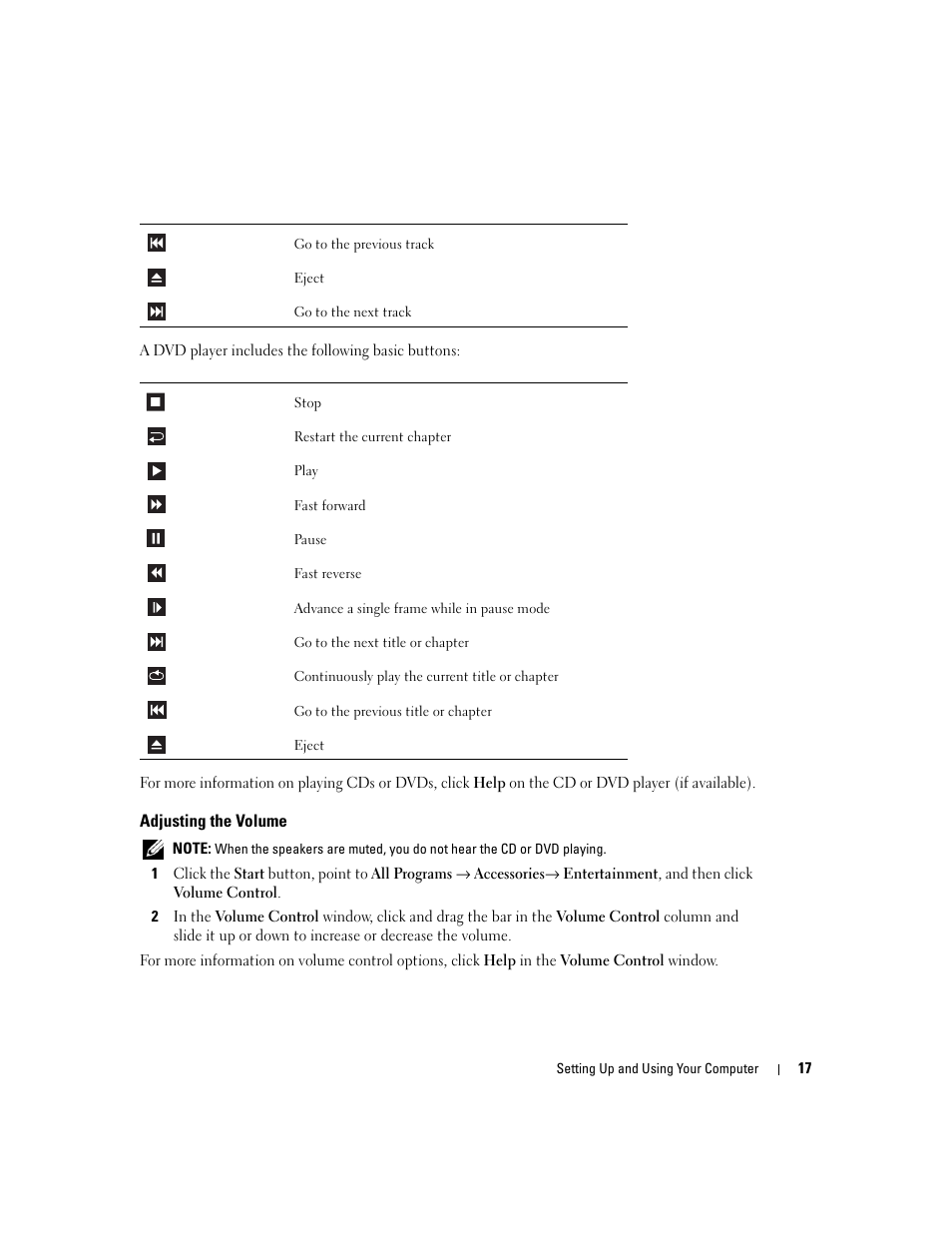 Adjusting the volume | Dell Dimension 3100C User Manual | Page 17 / 134