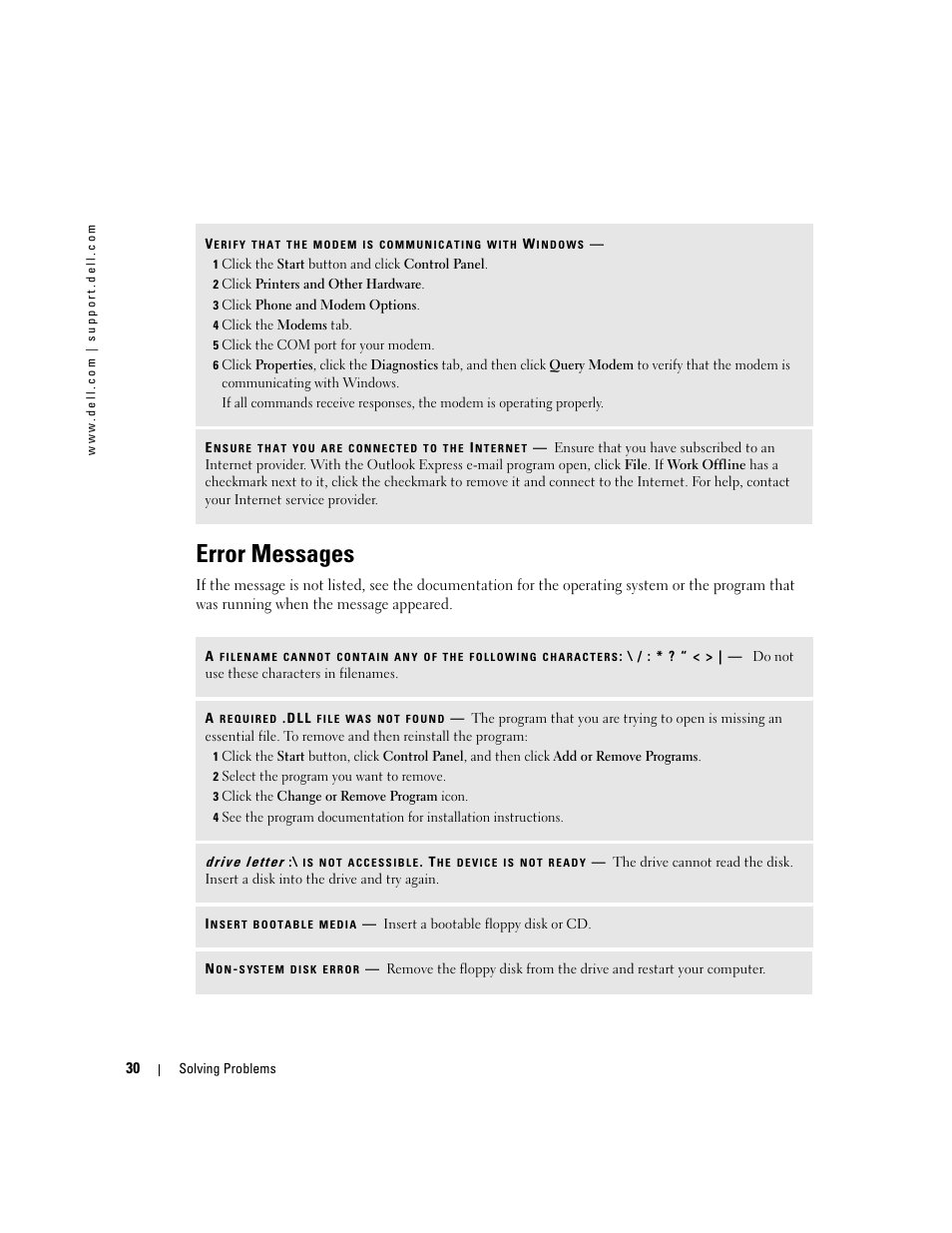 Error messages | Dell Dimension 3100C User Manual | Page 30 / 134