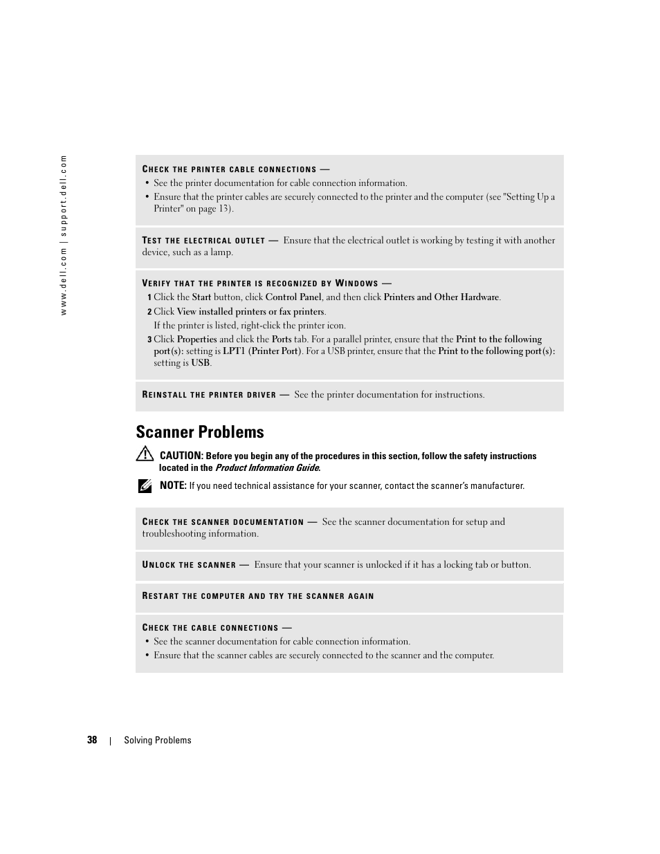 Scanner problems | Dell Dimension 3100C User Manual | Page 38 / 134