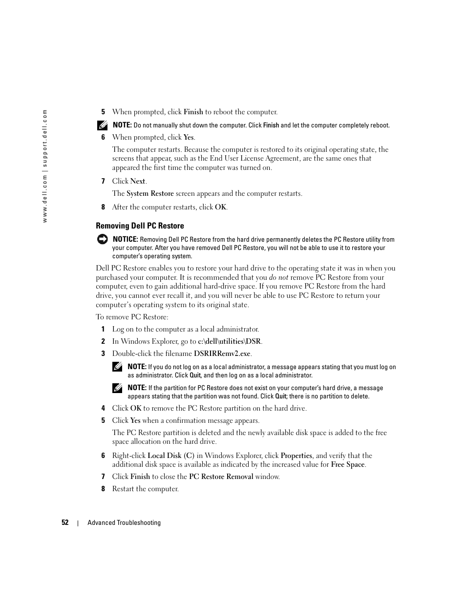 Removing dell pc restore | Dell Dimension 3100C User Manual | Page 52 / 134