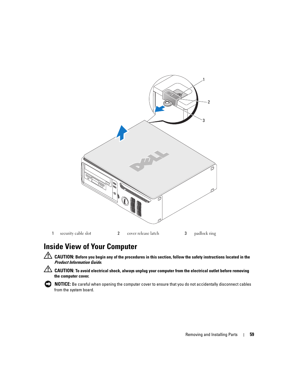 Inside view of your computer | Dell Dimension 3100C User Manual | Page 59 / 134