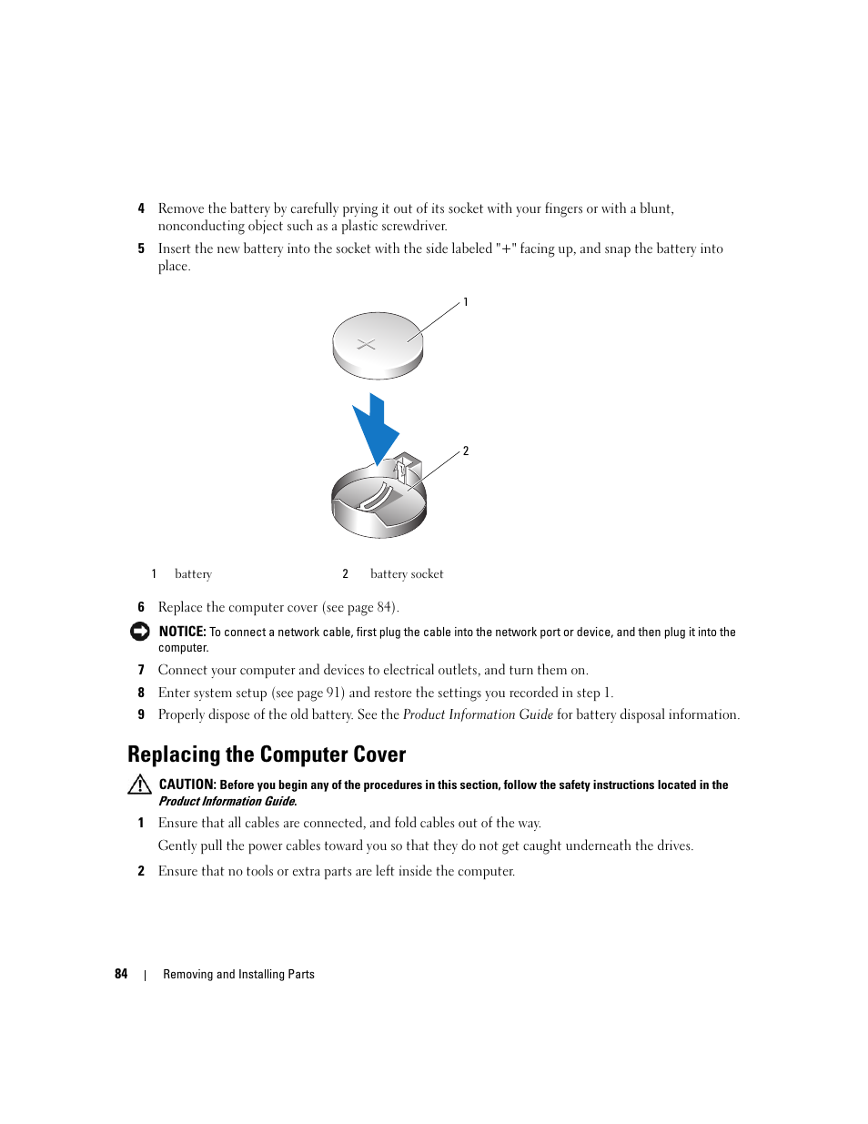 Replacing the computer cover, Settings in step 8 | Dell Dimension 3100C User Manual | Page 84 / 134