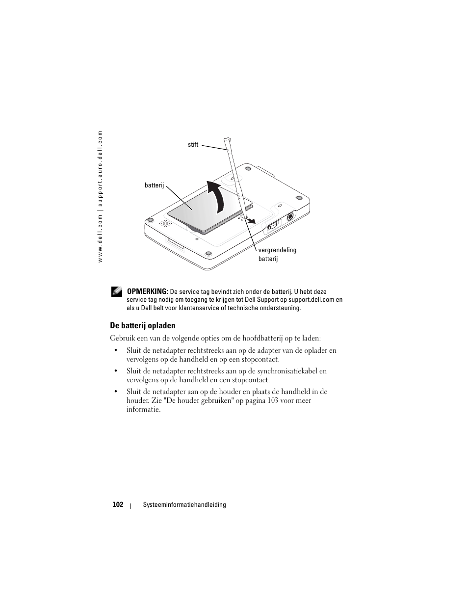 De batterij opladen | Dell AXIM X3 User Manual | Page 104 / 366