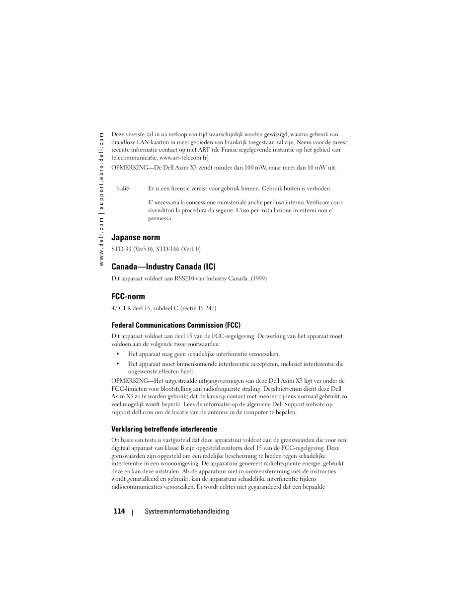 Japanse norm, Canada—industry canada (ic), Fcc-norm | Dell AXIM X3 User Manual | Page 116 / 366