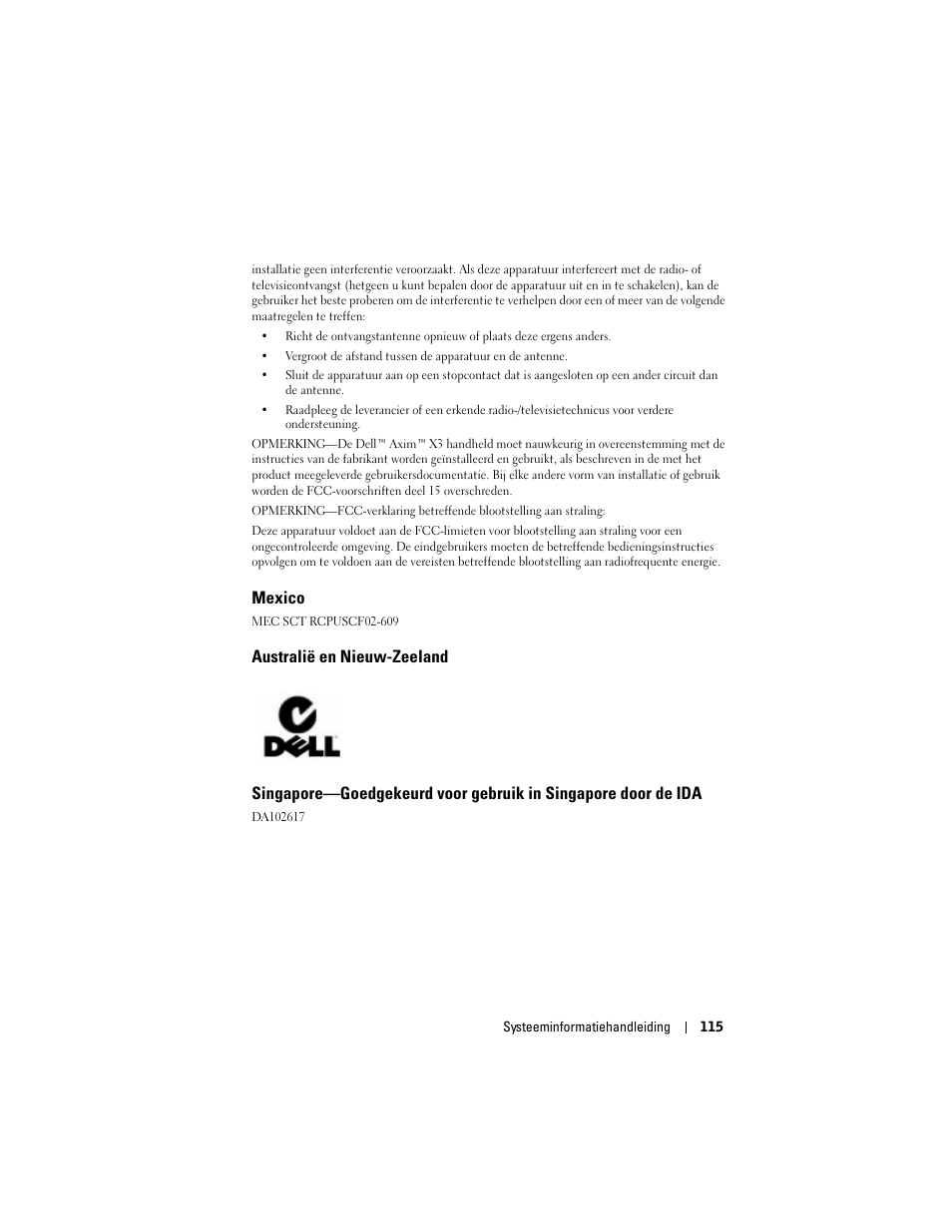 Mexico, Australië en nieuw-zeeland | Dell AXIM X3 User Manual | Page 117 / 366