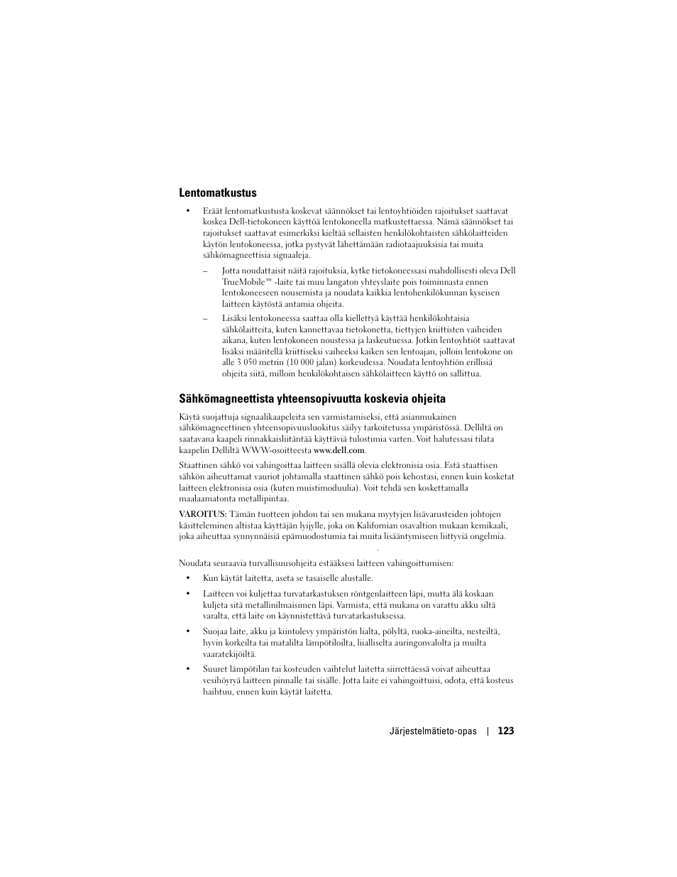 Lentomatkustus | Dell AXIM X3 User Manual | Page 125 / 366