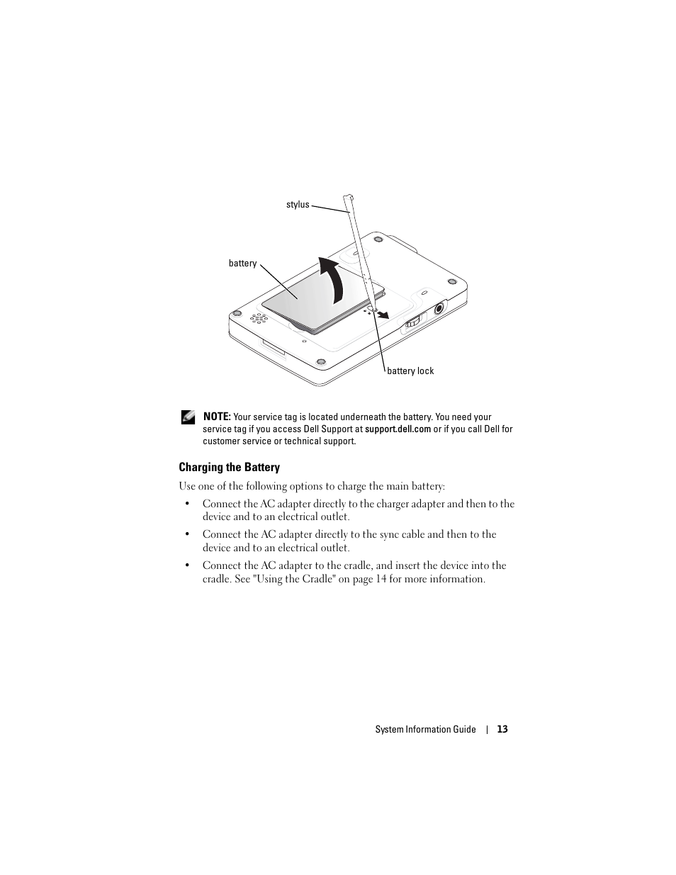 Charging the battery | Dell AXIM X3 User Manual | Page 15 / 366