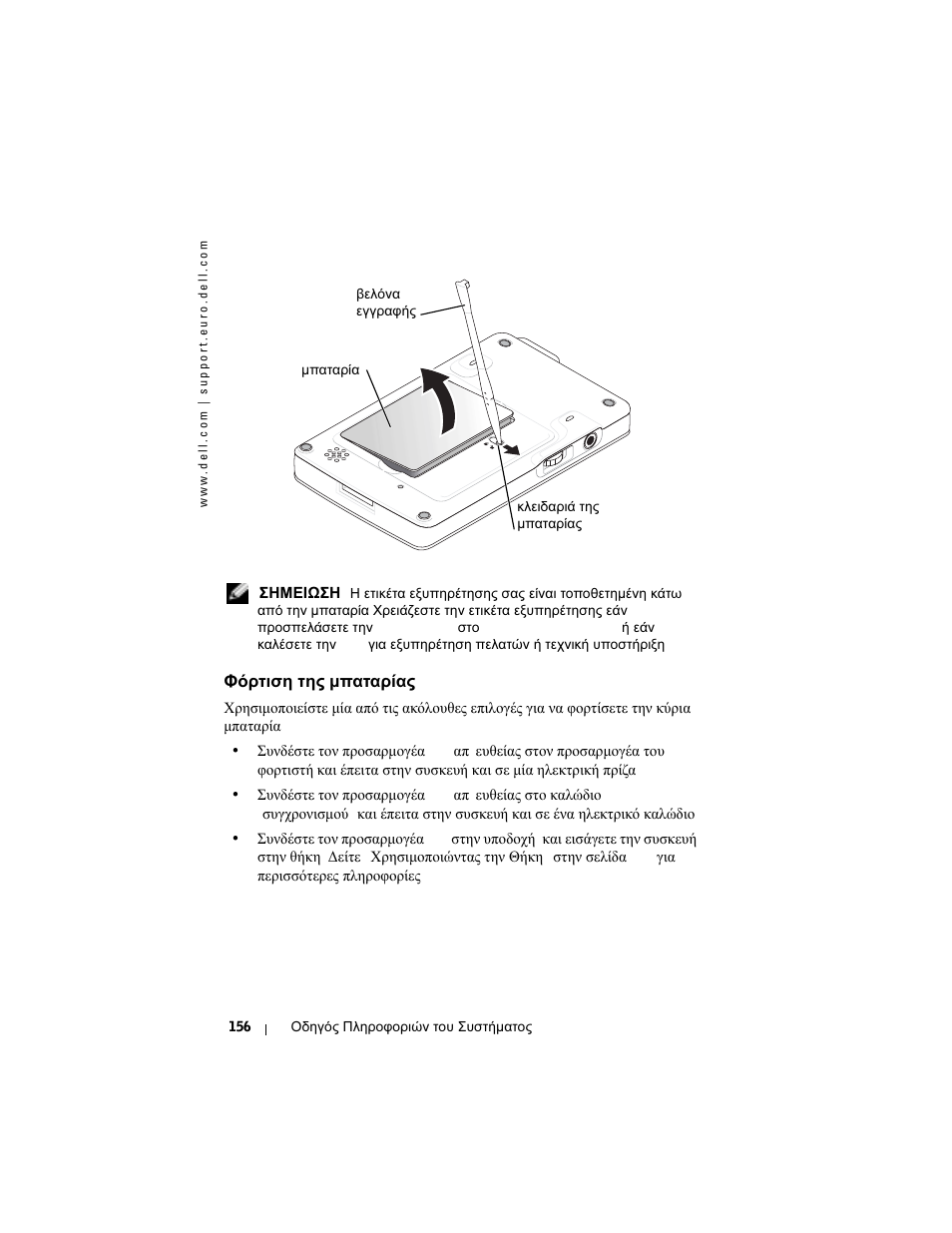 Φόρτιση, Μπαταρίας | Dell AXIM X3 User Manual | Page 158 / 366