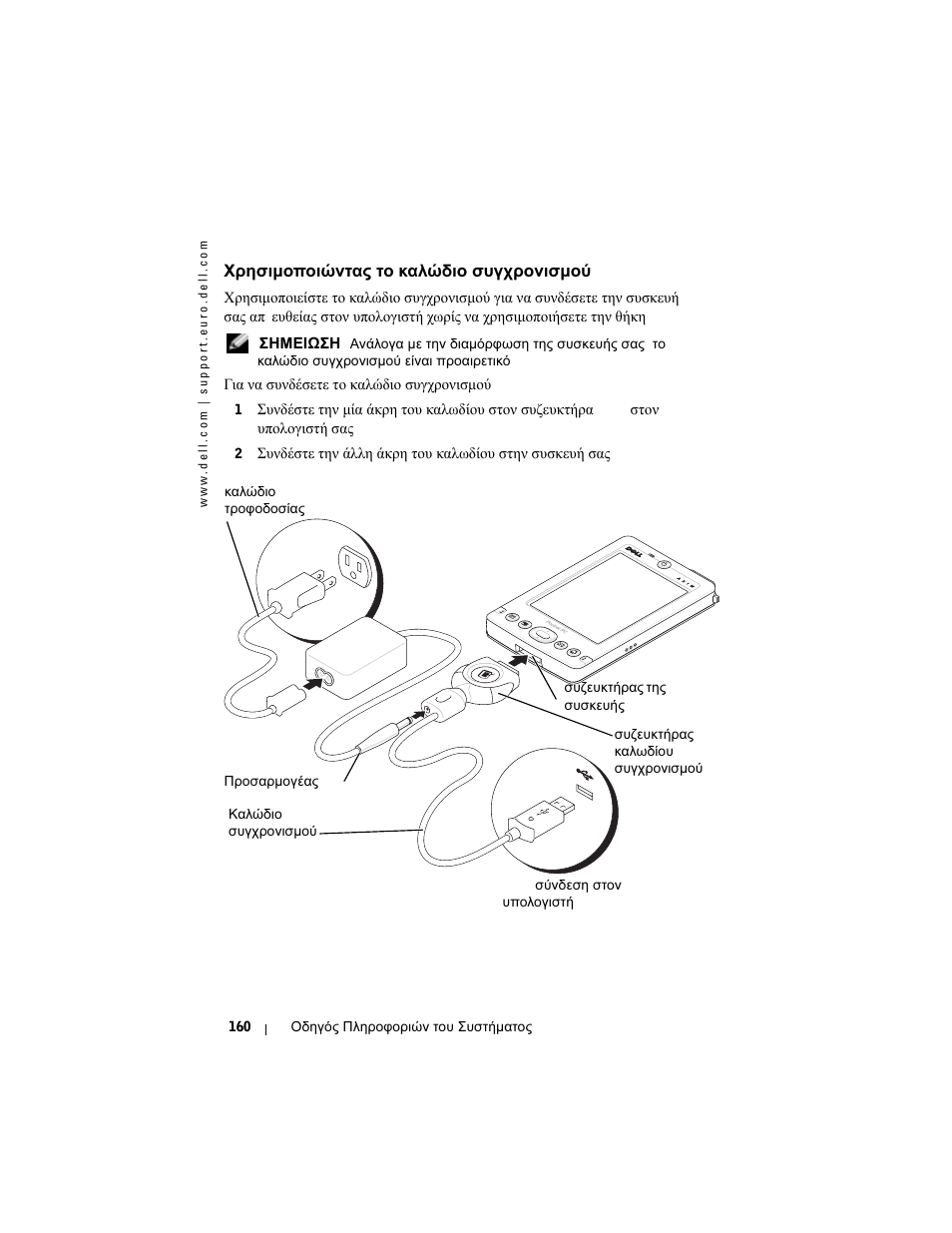 Χρησιµοποιώντας, Καλώδιο, Συγχρονισµού | Dell AXIM X3 User Manual | Page 162 / 366