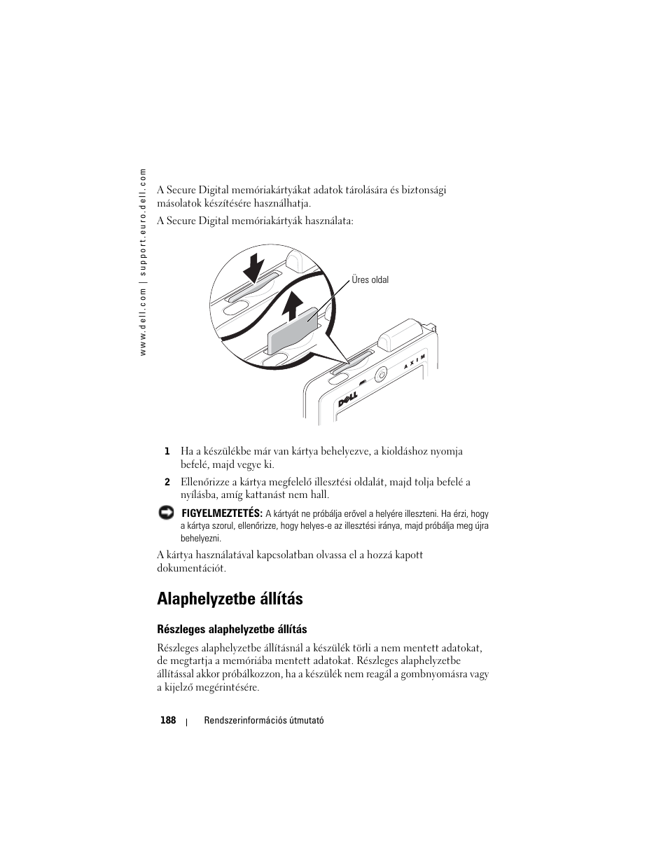 Alaphelyzetbe állítás, Részleges alaphelyzetbe állítás | Dell AXIM X3 User Manual | Page 190 / 366