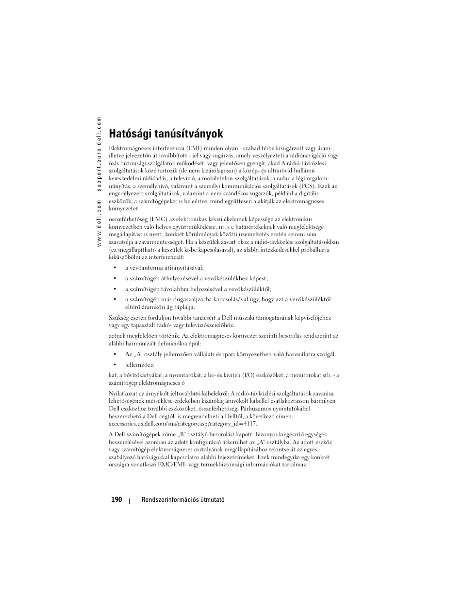 Hatósági tanúsítványok | Dell AXIM X3 User Manual | Page 192 / 366