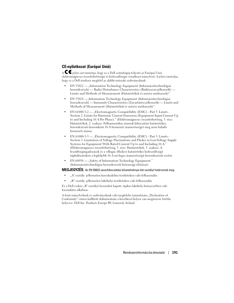 Ce-nyilatk, Ce-nyilatkozat (európai unió) | Dell AXIM X3 User Manual | Page 193 / 366
