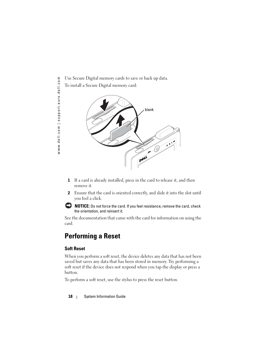 Performing a reset, Soft reset | Dell AXIM X3 User Manual | Page 20 / 366