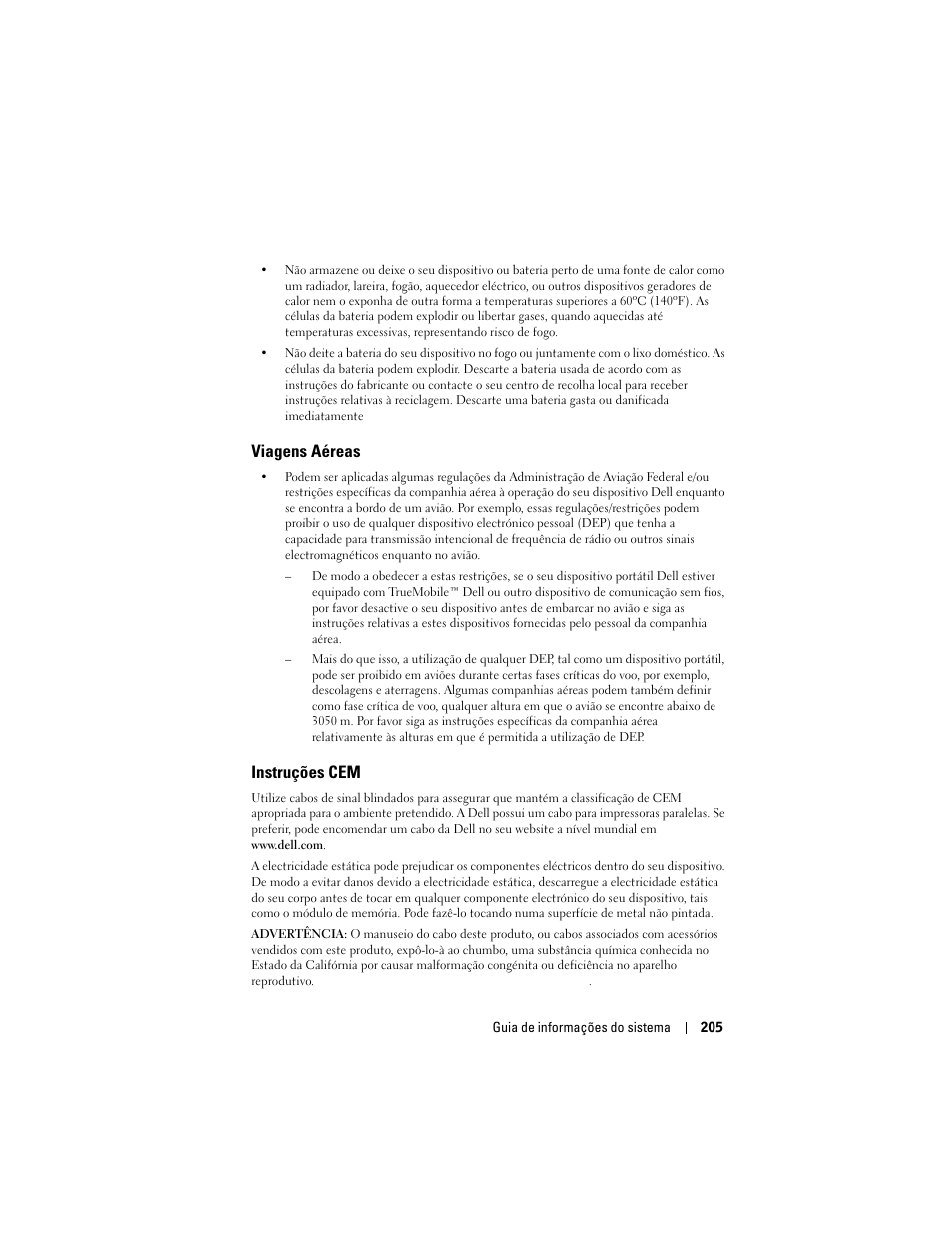 Viagens aéreas, Instruções cem | Dell AXIM X3 User Manual | Page 207 / 366