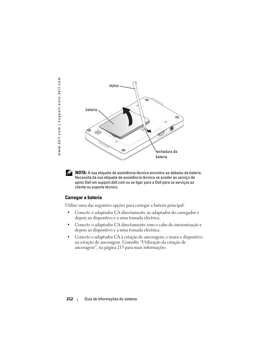 Carregar a bateria | Dell AXIM X3 User Manual | Page 214 / 366