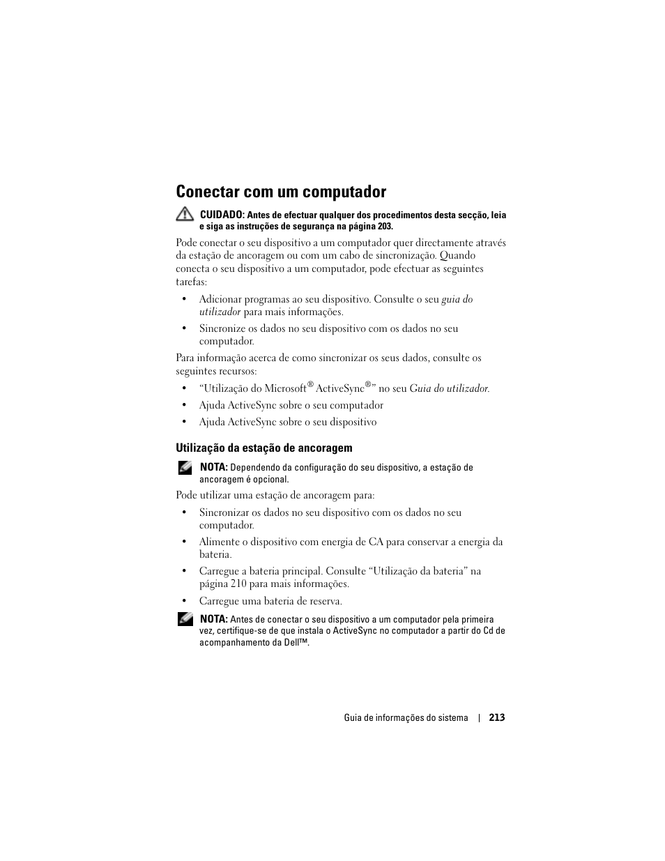 Conectar com um computador, Utilização da estação de ancoragem | Dell AXIM X3 User Manual | Page 215 / 366
