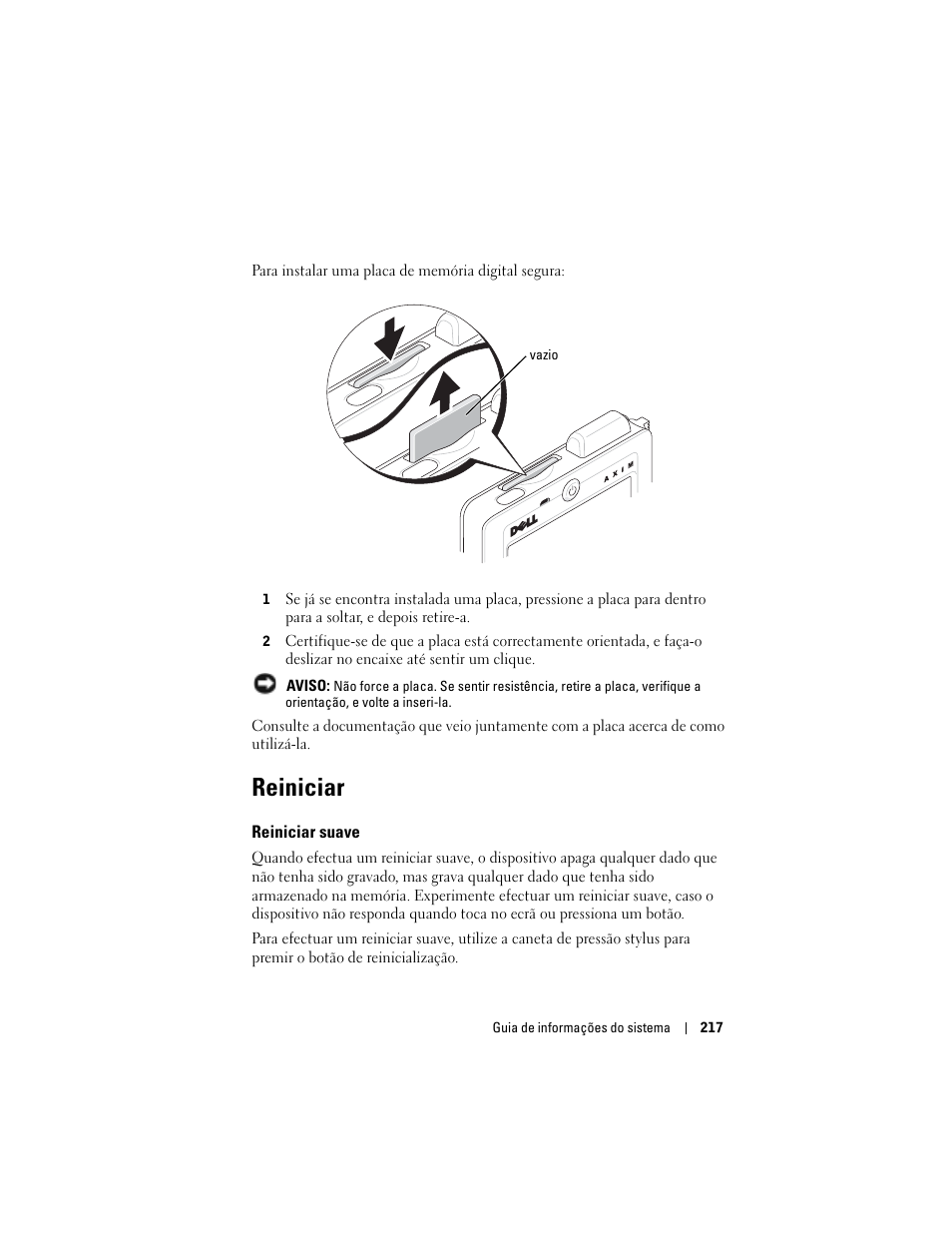 Reiniciar, Reiniciar suave | Dell AXIM X3 User Manual | Page 219 / 366