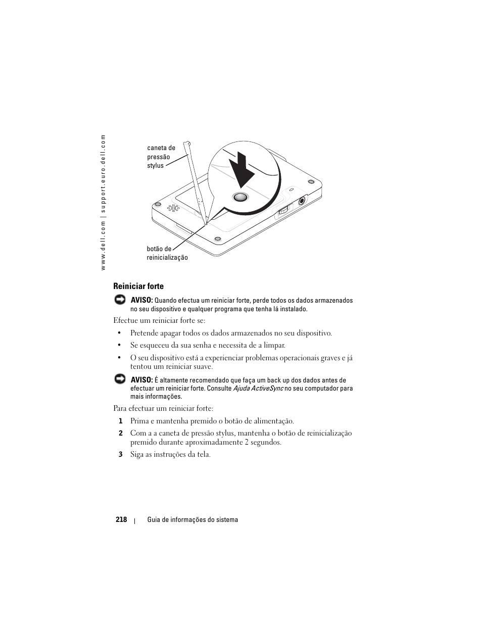 Reiniciar forte | Dell AXIM X3 User Manual | Page 220 / 366