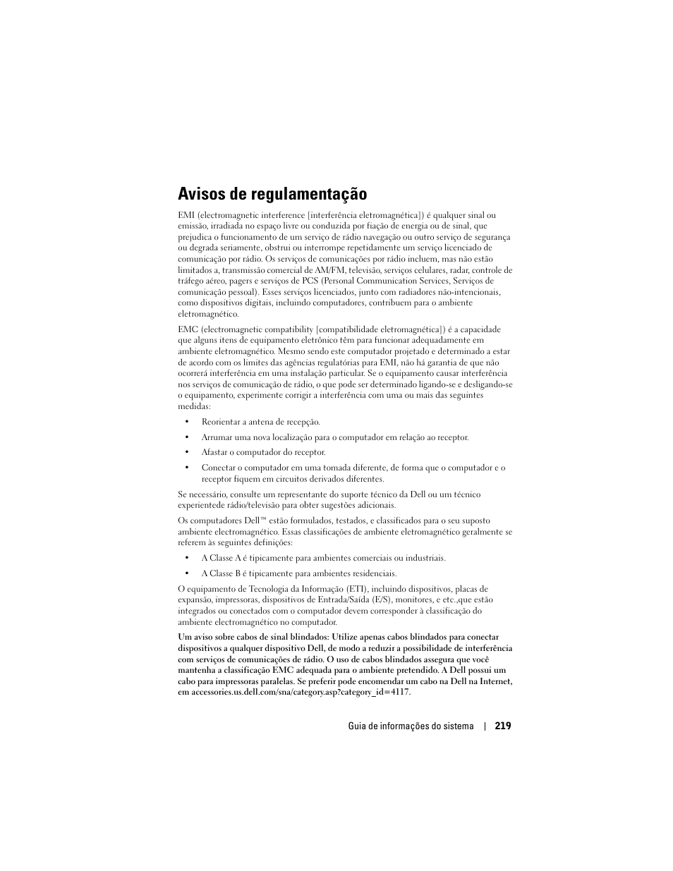 Avisos de regulamentação | Dell AXIM X3 User Manual | Page 221 / 366