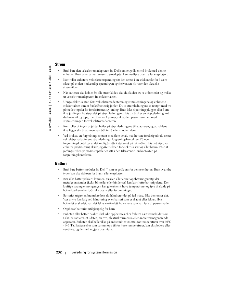 Strøm, Batteri | Dell AXIM X3 User Manual | Page 234 / 366