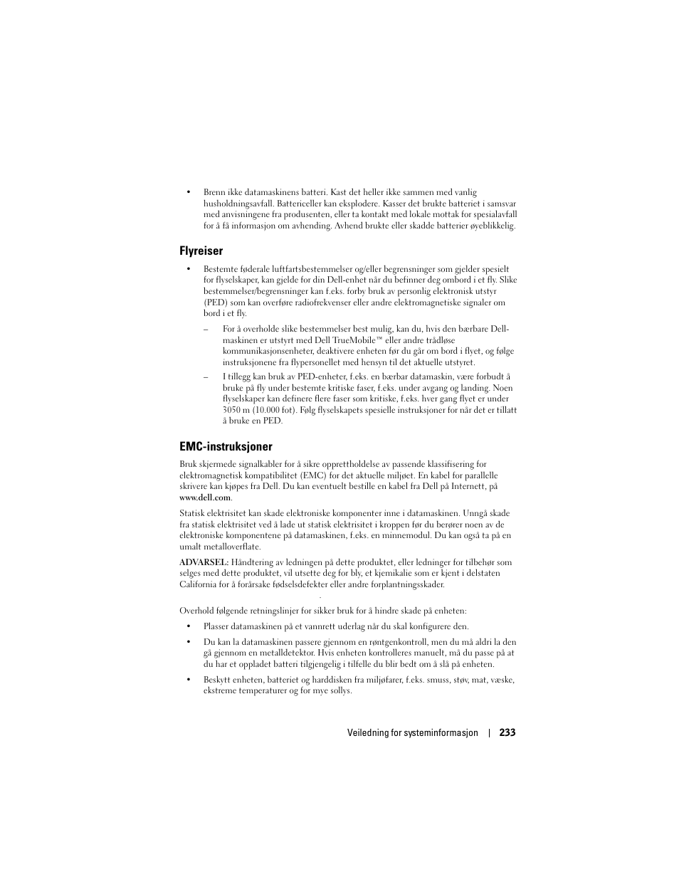Flyreiser, Emc-instruksjoner | Dell AXIM X3 User Manual | Page 235 / 366