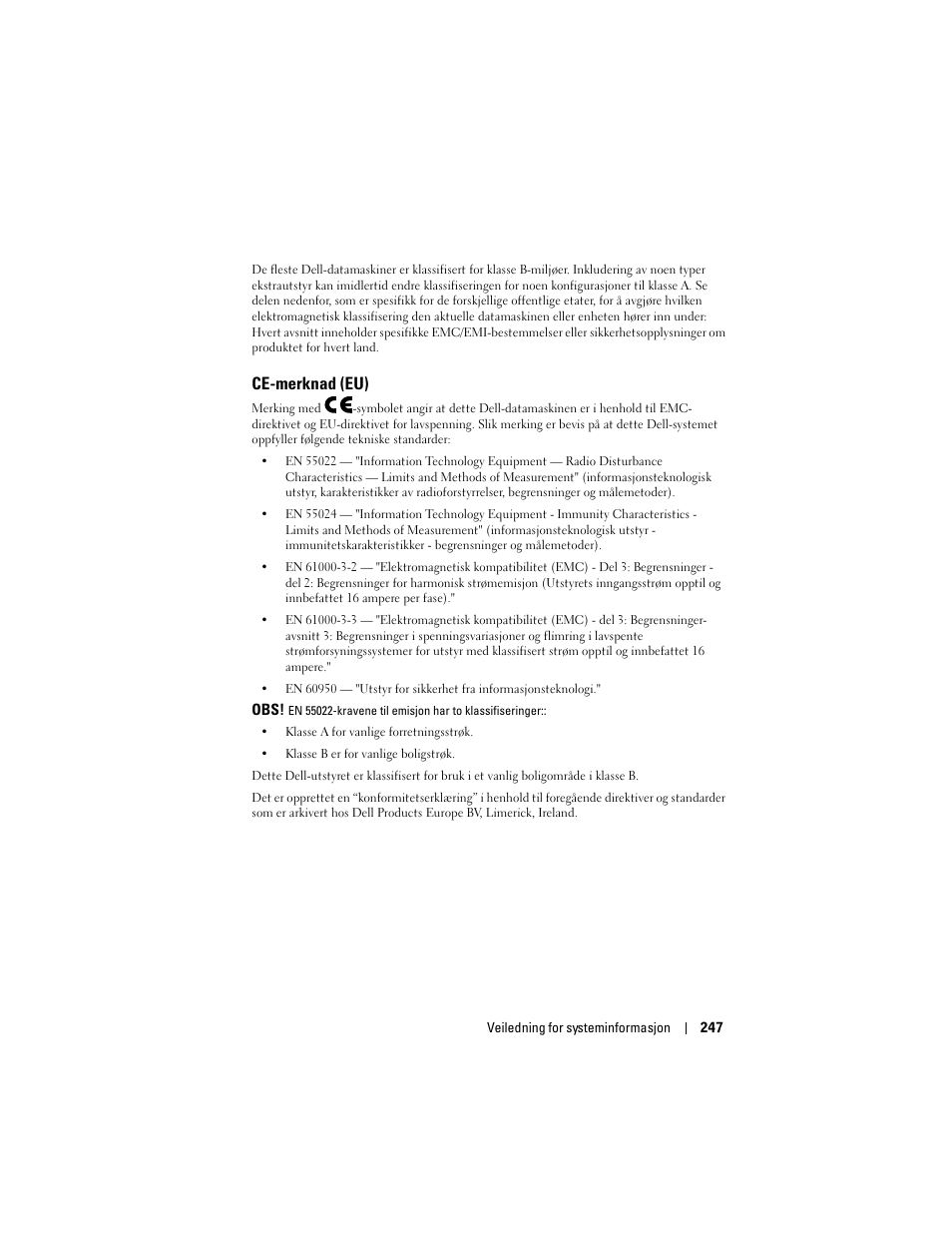 Ce-merknad (eu) | Dell AXIM X3 User Manual | Page 249 / 366