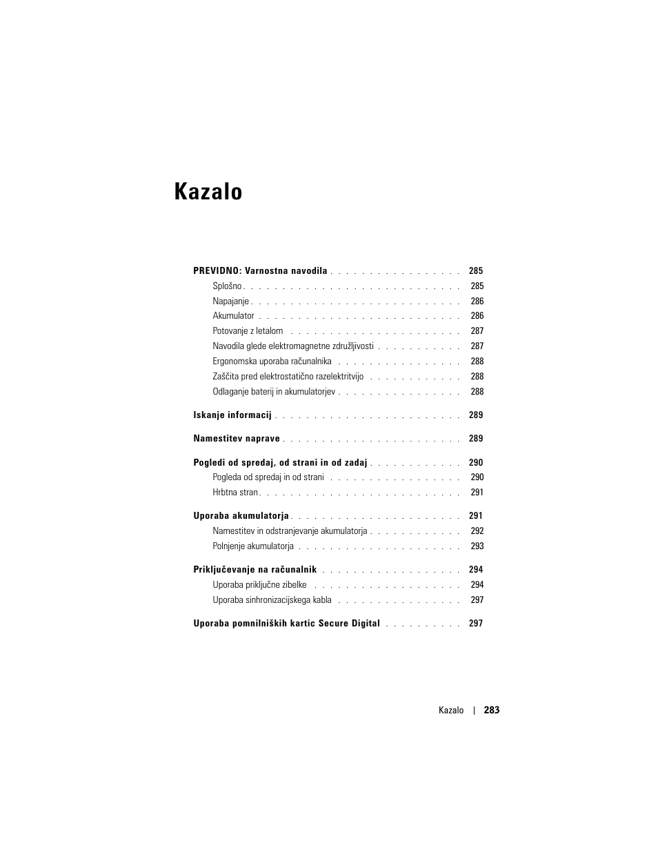 Kazalo | Dell AXIM X3 User Manual | Page 285 / 366