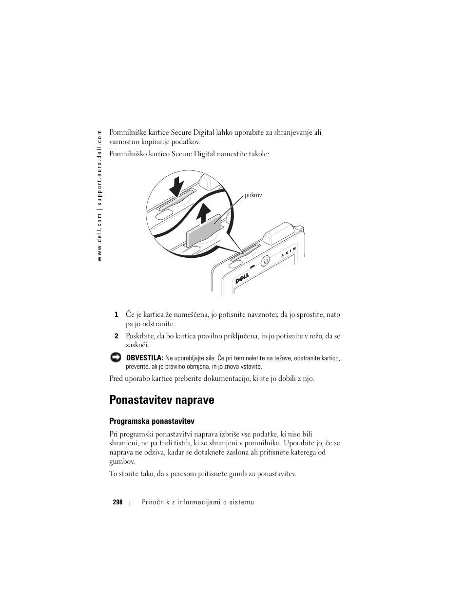 Ponastavitev naprave, Programska ponastavitev | Dell AXIM X3 User Manual | Page 300 / 366