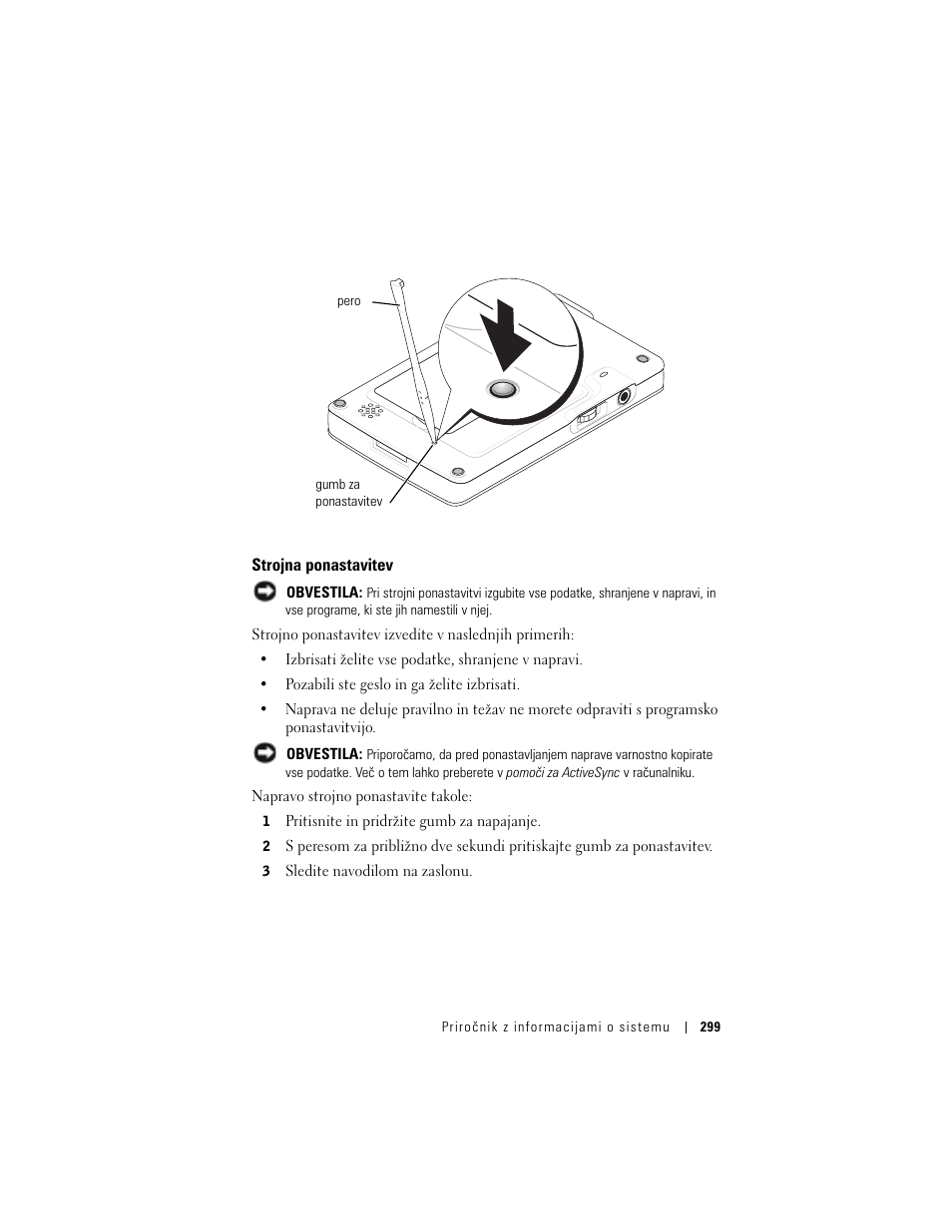 Strojna ponastavitev | Dell AXIM X3 User Manual | Page 301 / 366