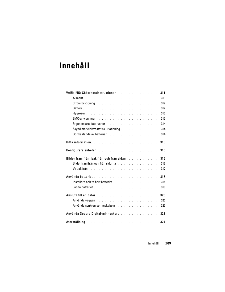 Innehåll | Dell AXIM X3 User Manual | Page 311 / 366