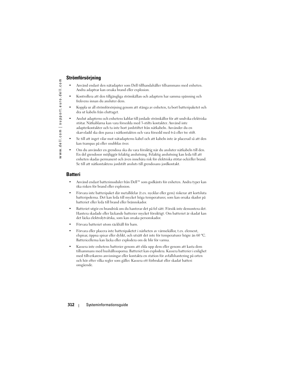 Strömförsörjning, Batteri | Dell AXIM X3 User Manual | Page 314 / 366