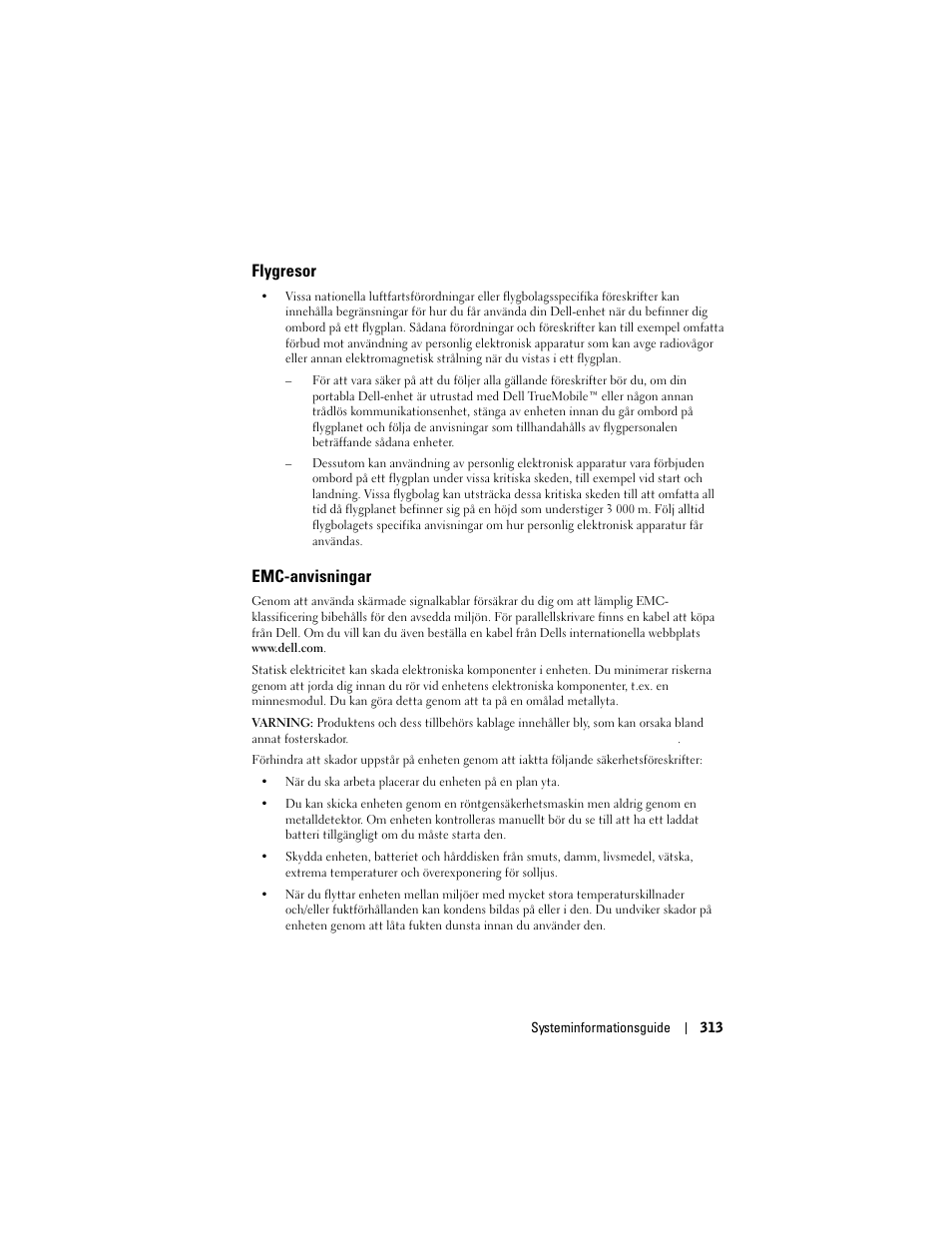 Flygresor, Emc-anvisningar | Dell AXIM X3 User Manual | Page 315 / 366