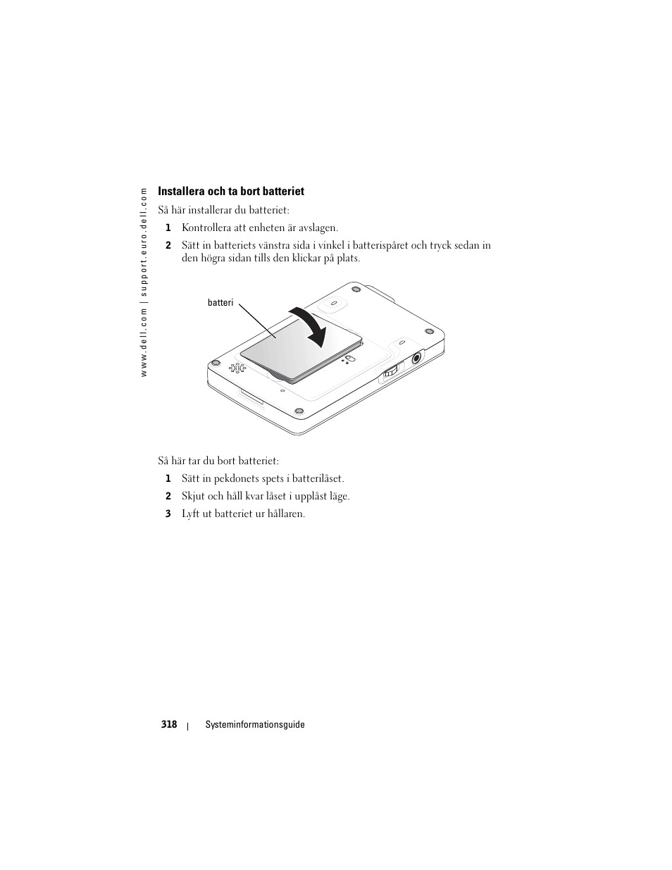 Installera och ta bort batteriet | Dell AXIM X3 User Manual | Page 320 / 366