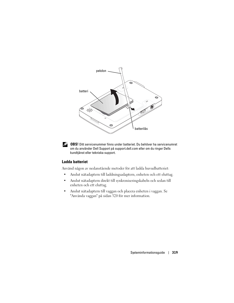 Ladda batteriet | Dell AXIM X3 User Manual | Page 321 / 366